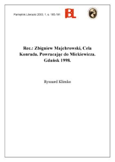 "Cela Konrada : &bdquo;powracając do Mickiewicza&rdquo;", Zbigniew Majchrowski, indeks os&oacute;b Paweł Czyżowski, Gdańsk 1998
