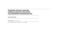 Przysłowie, aforyzm, sentencja. Definicje małych form literackich w perspektywie komparatystycznej