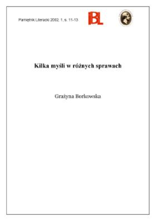 Kilka myśli o r&oacute;żnych sprawach. [odpowiedź na ankietę]