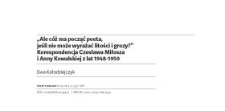 &bdquo;Ale c&oacute;ż ma począć poeta, jeśli nie może wyrażać litości i grozy?&rdquo; Korespondencja Czesława Miłosza i Anny Kowalskiej z lat 1948-1950