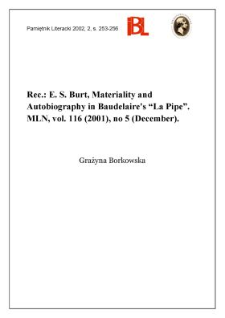 E. S. Burt, Materiality and Autobiography in Baudelaire's „La Pipe”. „MLN”, 2001, vol. 116, no 5 (December)