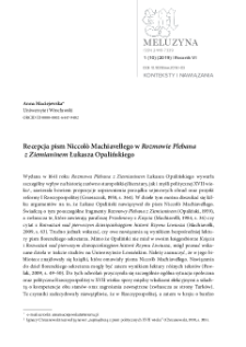 Recepcja pism Niccol&ograve; Machiavellego w "Rozmowie Plebanaz Ziemianinem" Łukasza Opalińskiego