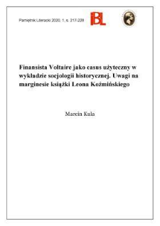 Finansista Voltaire jako casus użyteczny w wykładzie socjologii historycznej. Uwagi na marginesie książki Leona Koźmińskiego