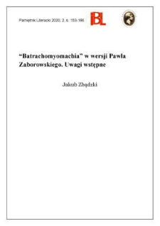 „Batrachomyomachia” w wersji Pawła Zaborowskiego. Uwagi wstępne