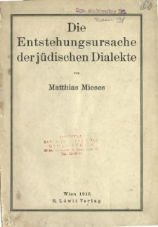 Die Entstehungsursache derj&uuml;dischen Dialekte