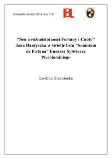 &bdquo;Sen o r&oacute;żnoistotności Fortuny i Cnoty&rdquo; Jana Dantyszka w świetle listu &bdquo;Somnium de fortuna&rdquo; Eneasza Sylwiusza Piccolominiego