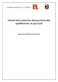 Ostatni tekst autorstwa Janusza Korczaka opublikowany za jego życia