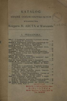 Katalog książek ogólno kształcących Wydawnictwa Księgarni M. Arcta w Warszawie.
