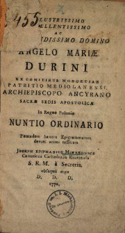 Illustrissimo, Excellentissimo Ac Reverendissimo Domino Angelo Mari&aelig; Durini Ex Comitibus Modoetiae Patritio Mediolanensi, Archiepiscopo Ancyrano, Sacr&aelig; Sedis Apostolic&aelig; In Regno Poloni&aelig; Nuntio Ordinario Pentadem hanece Epigrammatum devoti animi tesseram