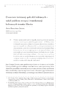O warstwie treściowej spektakli baletowych &ndash; wok&oacute;ł problemu recepcji i transformacji kulturowych temat&oacute;w libretta