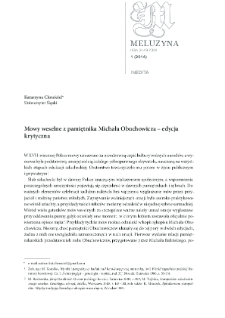 Mowy weselne z pamiętnika Michała Obuchowicza &ndash; edycja krytyczna