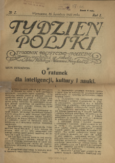 Tydzień Polski : tygodnik polityczno-społeczny : wychodzi w sobotę 1920 N.7