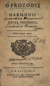 O Prozodyi I Harmonii Języka Polskiego. [Cz. 1]