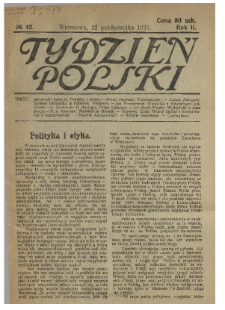 Tydzień Polski : tygodnik polityczno-społeczny : wychodzi w sobotę 1921 N.42