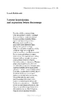 Lament krześcijanina nad zepsuciem świata doczesnego