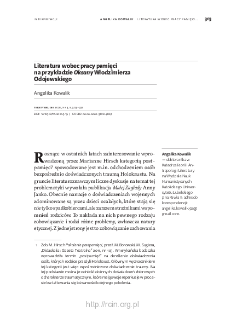 Literatura wobec pracy pamięci na przykładzie "Oksany" Włodzimierza Odojewskiego