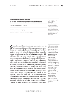 Laboratorium i archiwum. Z badań nad historią literaturoznawstwa