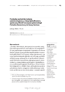 Pomiędzy zachodnią tradycją epistemologiczną a niesprawiedliwością społeczną. Wok&oacute;ł koncepcji epistemologii Południa Boaventury de Sousy Santosa