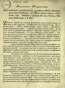 Prospectus Poprawjony : Zbior wiadomości potrzebnieyszych, porządkiem alfabetu ułożonych, przez Autora Podstolego. II. Tomy in-Quarto majori, w Warszawie, 1780. Nakładem y Drukiem Michała Grölla [...]