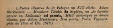 [Recenzja:] Po&euml;tes illustres de la Pologne au XIX si&egrave;cle. Adam Mickiewicz, Monsieur Thad&eacute;e de Sopli&ccedil;a [...]