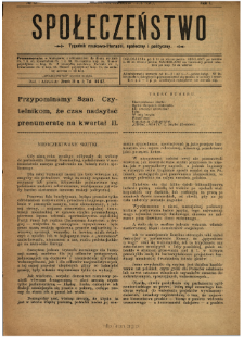 Społeczeństwo : tygodnik naukowo-literacki, społeczny i polityczny 1908 N.17