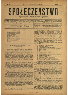 Społeczeństwo : tygodnik naukowo-literacki, społeczny i polityczny 1908 N.34