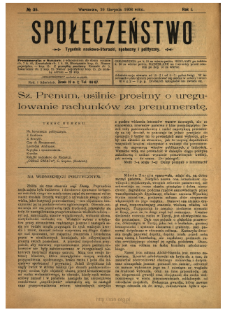 Społeczeństwo : tygodnik naukowo-literacki, społeczny i polityczny 1908 N.35