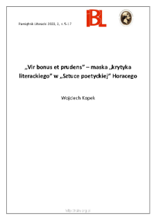 „Vir bonus et prudens” – maska „krytyka literackiego” w „Sztuce poetyckiej” Horacego