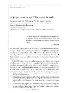 A ‘judgement of the eye’? The way(s) the world is perceived in Bolesław Prus’s prose works