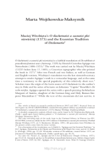 Maciej Wirzbięta’s "O ślachetności a zacności płci niewieściej" (1575) and the Erasmian Tradition of "Declamatio"