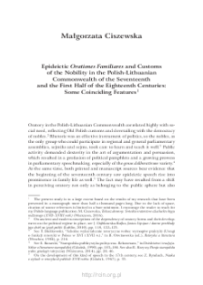 Epideictic "Orationes Familiares" and Customs of the Nobility in the Polish-Lithuanian Commonwealth of the Seventeenth and the First Half of the Eighteenth Centuries: Some Coinciding Features