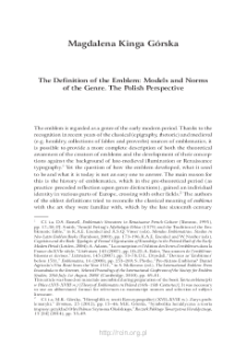 The Definition of the Emblem: Models and Norms of the Genre. The Polish Perspective