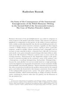 On Some of the Consequences of the Intertextual Entanglements of the Polish Romance Writing in the Second Half of the Seventeenth Century. The Case of Wacław Potocki&rsquo;s "Syloret"