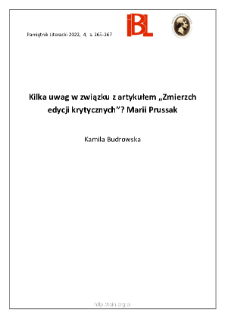 Kilka uwag w związku z artykułem &bdquo;Zmierzch edycji krytycznych?&rdquo; Marii Prussak