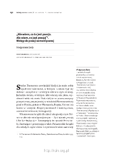 &bdquo;Nie wiem, co to jest poezja. Ale wiem, co jest poezją&rdquo;. Wstęp do poezji semantycznej