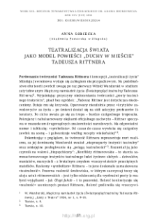 Teatralizacja świata jako model powieści &bdquo;Duchy w mieście&rdquo; Tadeusza Rittnera