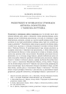 Przestrzeń w wybranych utworach Arthura Schnitzlera i Tadeusza Rittnera