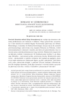 Romans w uzdrowisku. Debiutancka powieść Elizy Orzeszkowej „Ostatnia miłość”