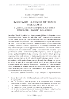 Rymkiewicz &ndash; Słowacki. Pojedynek nierycerski.O &bdquo;Samuelu Zborowskim Rymkiewicza i Słowackiego&rdquo;