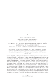 &bdquo;[...] kiedy opowiadam własne dzieje, często każę zapominać o własnej osobie&rdquo;. Germaine de Sta&euml;l i George Sand odczytywane na nowo. Rec. C. Fournier Kiss, Literatura, płeć i nar&oacute;d w XIX wieku. Germaine de Sta&euml;l i George Sand w dialogu ze swymi polskimi siostrami
