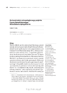 Re-konstrukcja antropologicznego projektu Forum Humanistycznego. Mikrohistoria dyscyplinarna