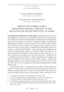 Aspects of George Sand’s Socio-Educational Thought in the Reception of Polish Positivist Authors