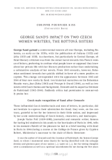 George Sand’s Impact on Two Czech Women Writers, the Rottová Sisters