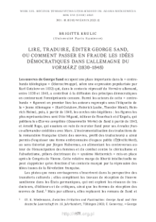 Lire, traduire, éditer George Sand, ou comment passer en fraude les idées démocratiques dans l'Allemagne du Vormärz (1830–1848)