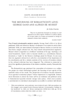 The Mourning Of Romantic (Ist) Love: George Sand And Alfred De Musset