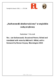 &bdquo;Kochanowski okolicznościowy&rdquo; w angielskie szaty przybrany