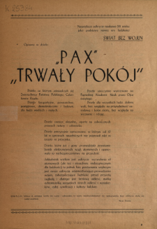 [Prospekt skubskrypcyjny na książkę "PAX - trwały pok&oacute;j" Leona Stryjskiego] : [Incipit] Największe odkrycie naukowe XX wieku jako podstawa nowej ery ludzkości : Świat bez wojen opisane w dziele "Pax - trwały pok&oacute;j" ...