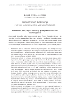 Nieostrość definicji. Projekt słownika Piotra Chmielowskiego
