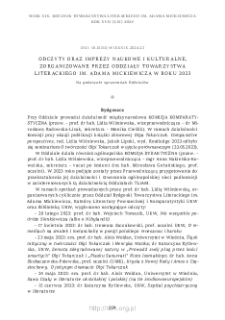 Odczyty oraz imprezy naukowe i kulturalne, zorganizowane przez oddziały Towarzystwa Literackiego im. Adama Mickiewicza w roku 2023