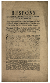 Respons Ziemianina Do Przyiaciela w Warszawie Bawiącego.